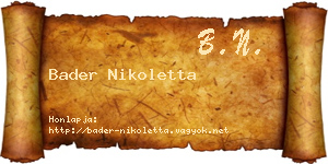 Bader Nikoletta névjegykártya